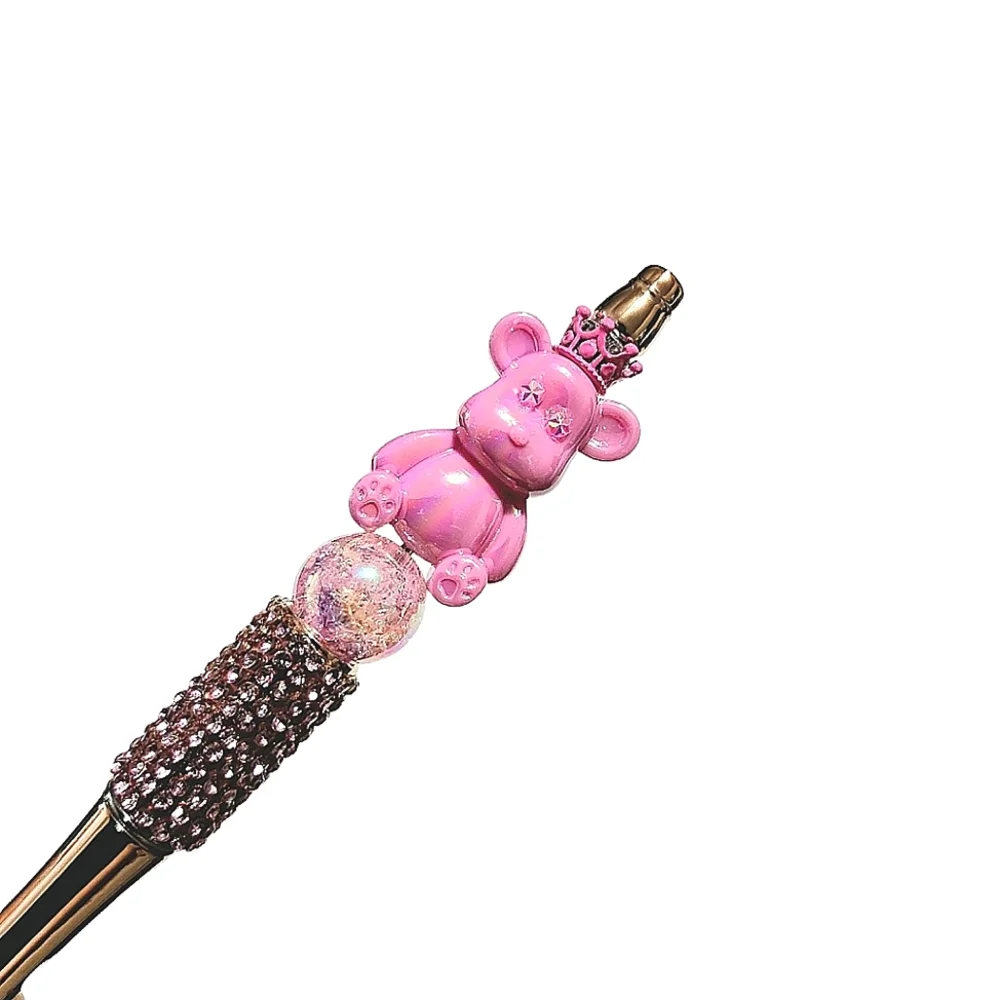 Bear Bling Beaded Ballpoint Twist Pen Pink Topper